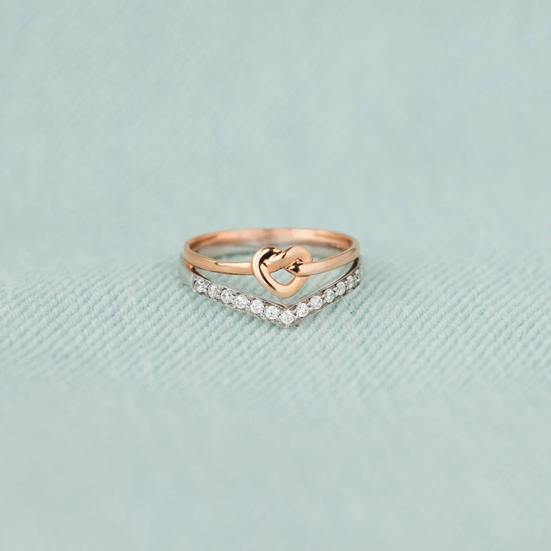 Knotted Heart Shape Inlaid Zircon Ring