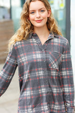 Road Trip Ready Charcoal Plaid Lightweight Button Up Shacket