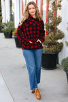 Cozy Red Sherpa Plaid Asymmetrical Zip Sweater Top