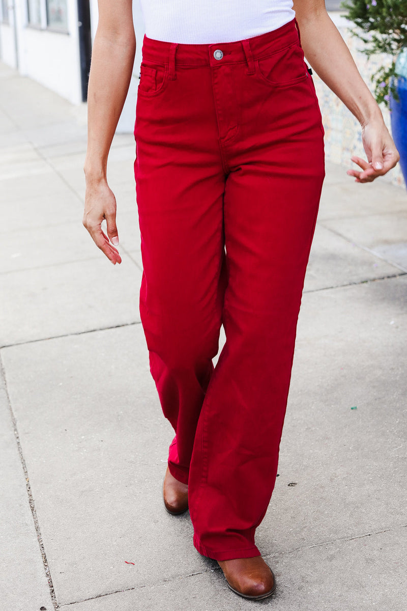 Judy Blue Heart Shaped High Rise Red Straight Leg Jeans