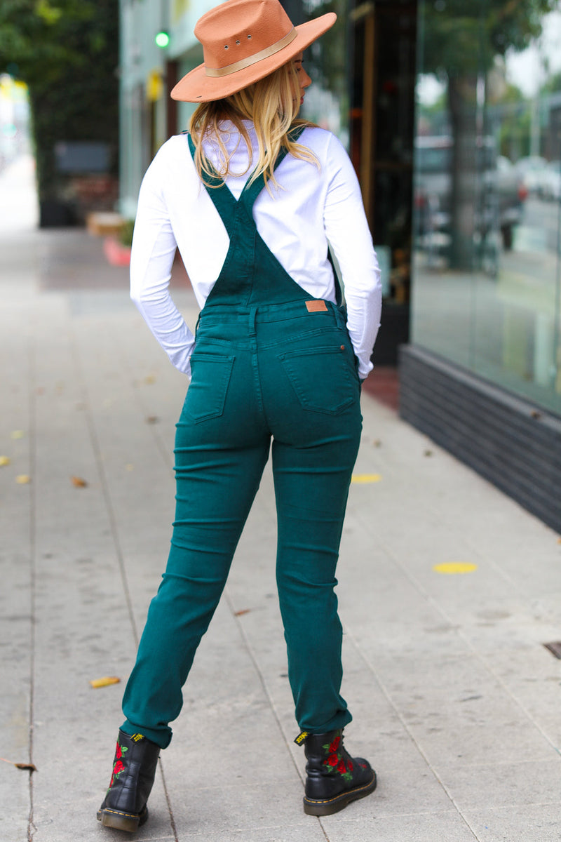 Feeling The Love Teal High Waist Denim Double Cuff Overalls