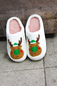 Holiday Reindeer Print Fleece Slippers (Copy)