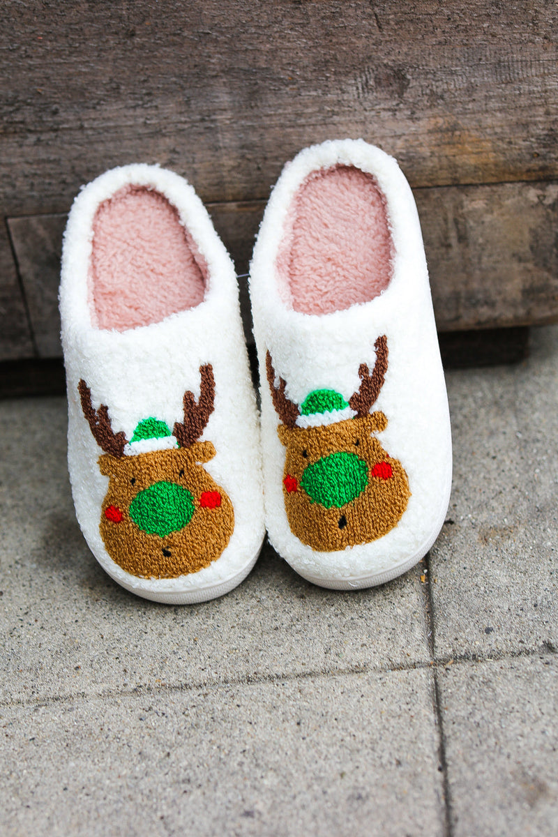 Holiday Reindeer Print Fleece Slippers (Copy)