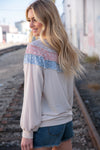 Taupe & Sky Blue Thermal Knit Out Seam Stitch Pullover