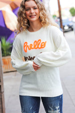 Spotlight Lurex Embroidered Neon "Hello Pumpkin" Chunky Sweater