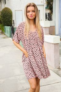 Boldly You Mauve Animal Print Dolman Cap Sleeve V Neck Dress