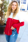 Festive Red & White Drop Shoulder Outseam Color Block Top