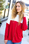 Festive Red & White Drop Shoulder Outseam Color Block Top