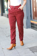 Going Your Way Burgundy Corduroy High Rise Tapered Pants