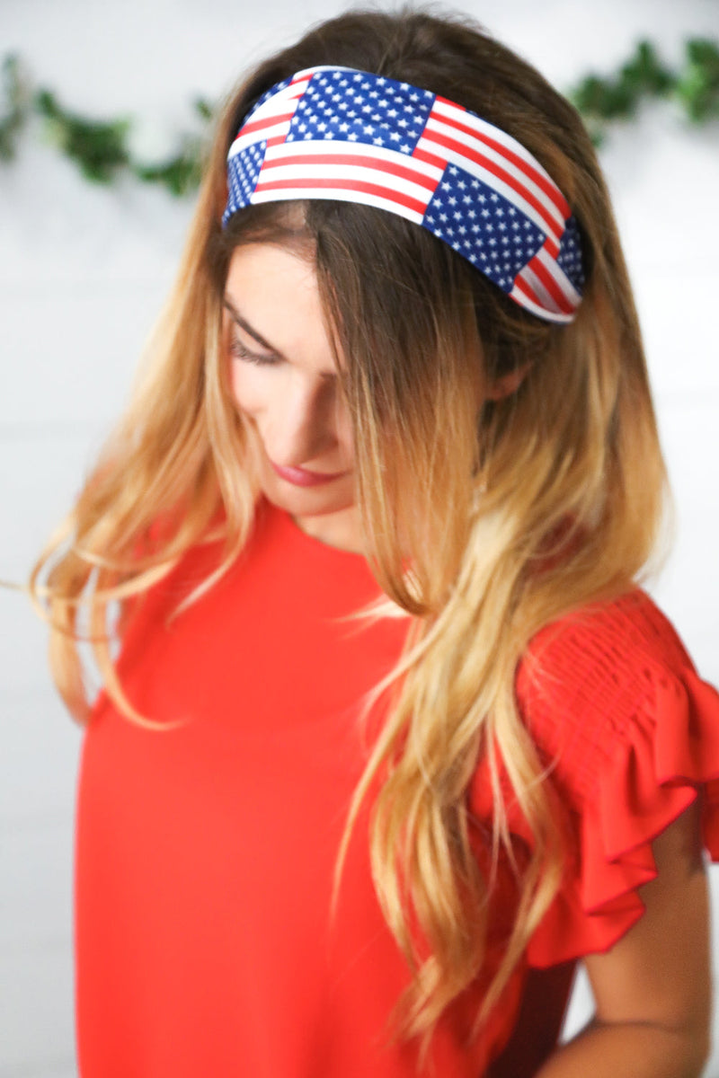 USA Flag Stretchy Knit Twist Headband