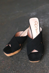 Black Chandra Faux Leather Cork Platform Sandals