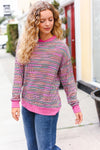 Bring Joy Magenta Multicolor Textured Waffle Knit Sweater