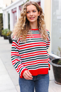 Christmas Red & Green Striped Oversized Knit Sweater