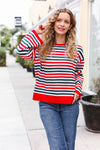 Christmas Red & Green Striped Oversized Knit Sweater