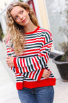 Christmas Red & Green Striped Oversized Knit Sweater