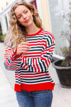 Christmas Red & Green Striped Oversized Knit Sweater