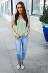 Feeling Whimsical Sage Chiffon Ruffle Sleeve Lined V-Neck Blouse