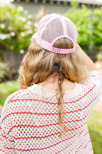 Baby Pink Glitter Smiley Face Mesh Trucker Hat