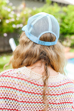 Baby Blue Glitter Smiley Face Mesh Trucker Hat