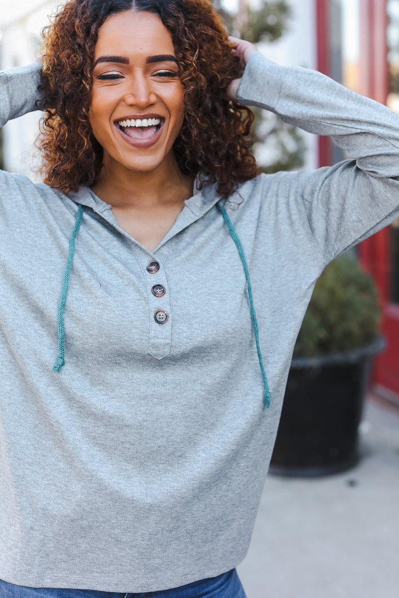 Sparkle Bright Cotton Blend Button Henley Hoodie