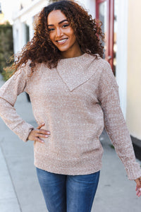 You Got This Marbled Taupe Rib Button Collared Sweater Pullover