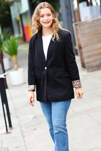 Feeling Bold Black Leopard Tailored Collar Lapel Blazer