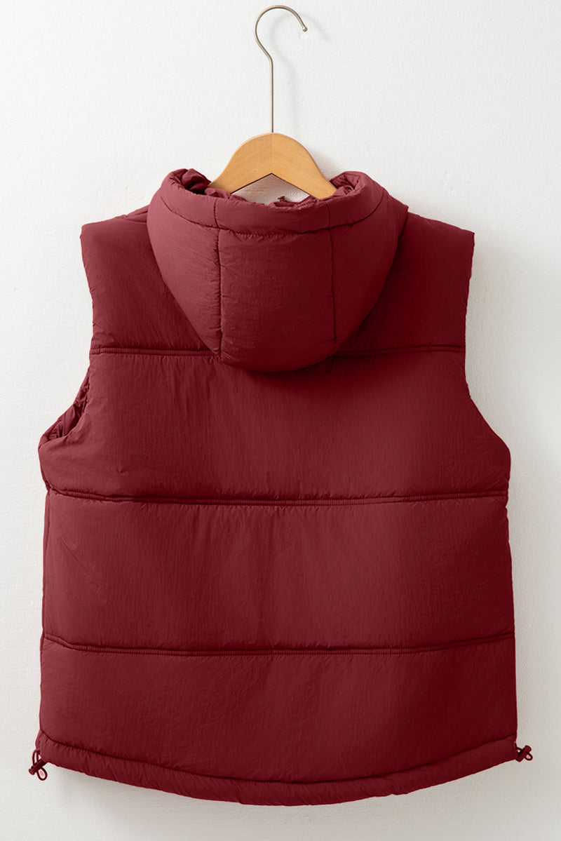 Drawstring Zip Up Hooded Vest Coat