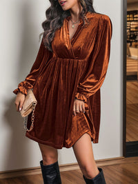 Perfee Ruched Surplice Long Sleeve Mini Dress