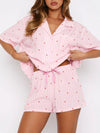 Valentine's Day Printed Collared Neck Short Sleeve Top and Shorts Set