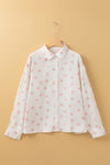 Heart Print Collared Neck Long Sleeve Shirt