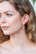 Pretty in Gold Rectangular Rhinestone Studded Earrings