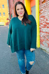 Casual Chic Hunter Green Oversized V Neck Rib Knit Sweater