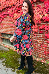 Lock Eyes Black Floral Sequin Print Ruffle Sleeve Frill Mock Neck Dress