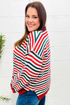 Christmas Red & Green Striped Oversized Knit Sweater