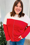 Festive Red & White Drop Shoulder Outseam Color Block Top