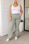 Phoebe High Rise Front Seam Straight Jeans in Sage