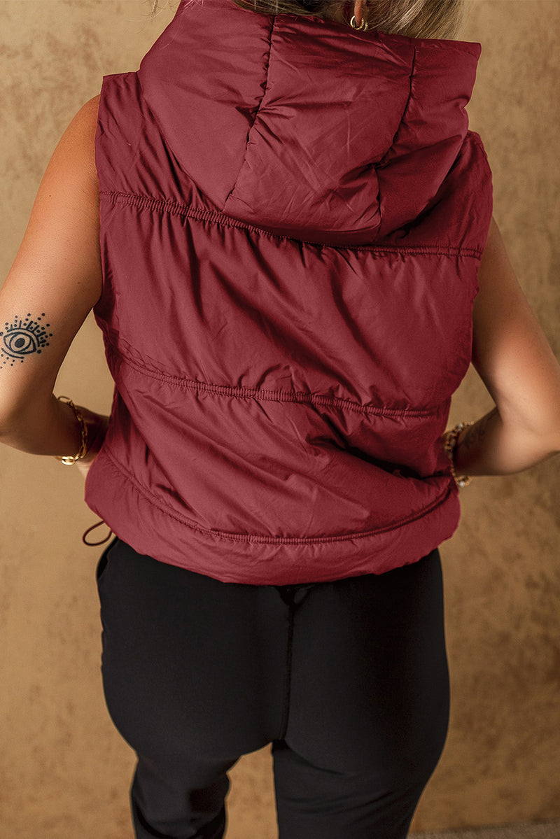 Drawstring Zip Up Hooded Vest Coat