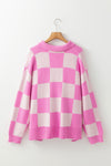 Slit Checkered Half Button Long Sleeve Sweater