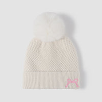 Thermal Bow Knit Hat with Pompom