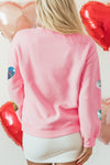 Valentine’s Day Sequin Heart Round Neck Long Sleeve Sweatshirt