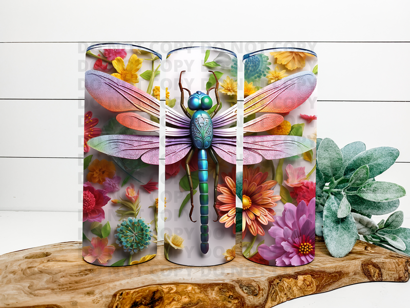 Dragonfly & Flowers 3D Tumbler