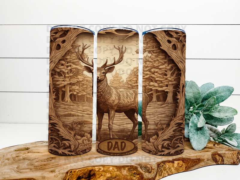 Dad Deer Engraved Wood 3D Tumbler