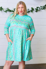Teal Fit & Flare Midi Pocketed Dress