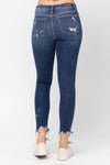 Judy Blue Mid-Rise Raw Hem Destroyed Skinny Jeans