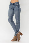 Judy Blue Mid-Rise Button Fly Contrast Wash Cuffed Boyfriend Jeans